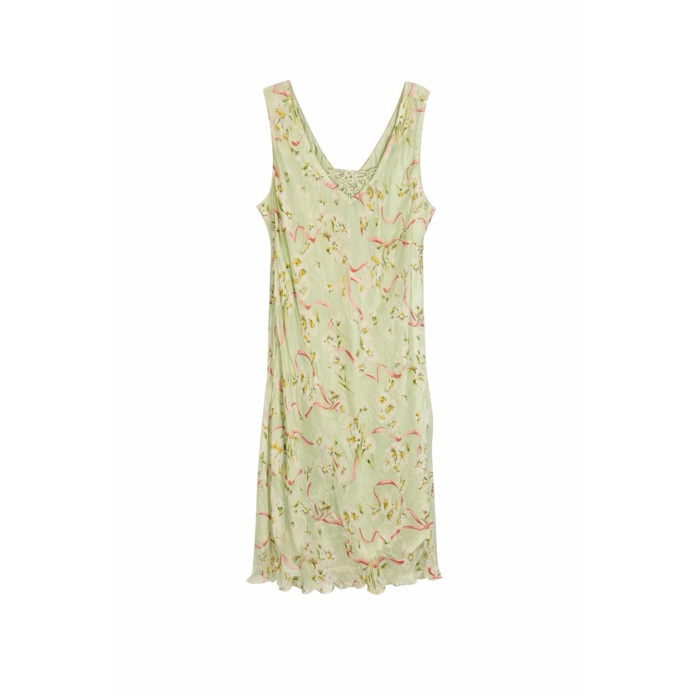 VTG Y2K Floral Print Silk Dress Fairy SZ 20W Lined Sheer Overlay Spring Romantic